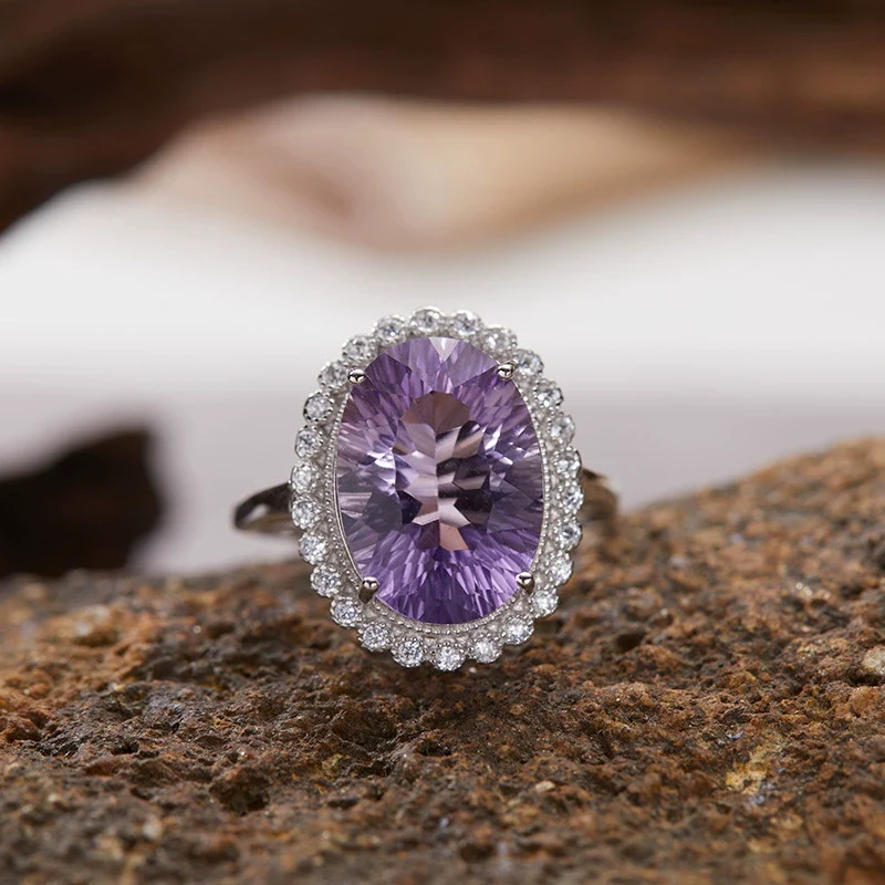 Wholesale Ring S925 Sterling Silver 18K Gold Geometric Natural Color Crystal Set With Gemstones Light Luxury Jewelry For Women - Image 4