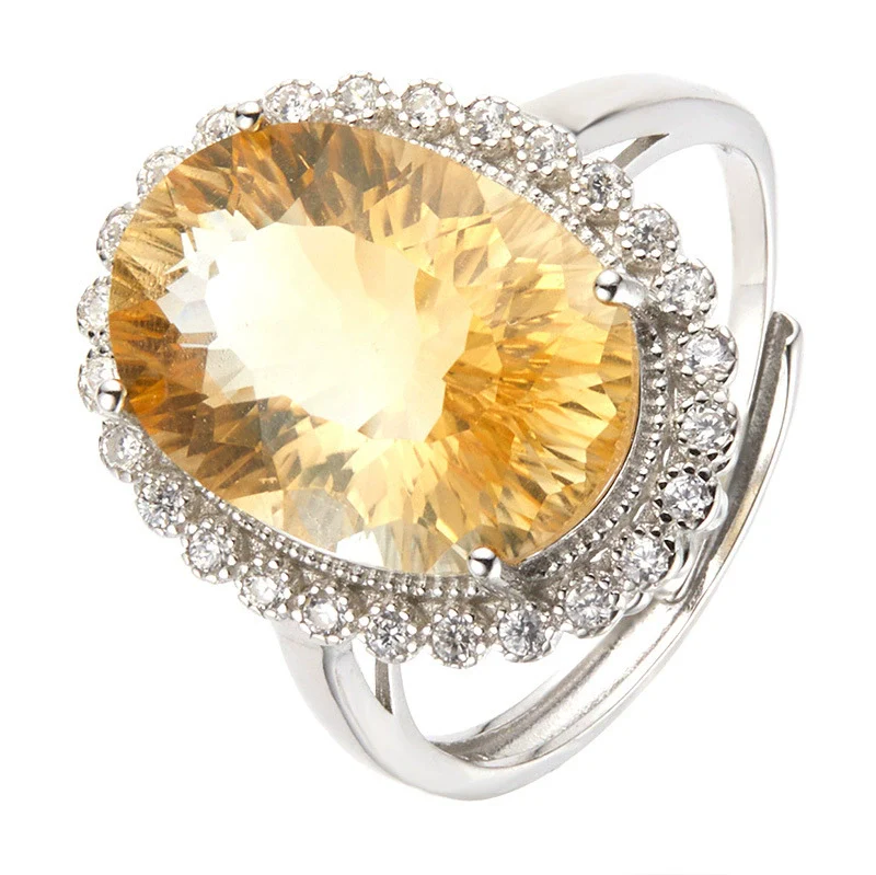 Wholesale Ring S925 Sterling Silver 18K Gold Geometric Natural Color Crystal Set With Gemstones Light Luxury Jewelry For Women - Image 5