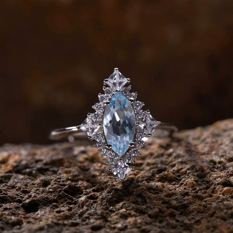 Wholesale Ring S925 Sterling Silver Geometric Natural Color Diamond Set With Gems Light Luxury Jewelry - Image 3