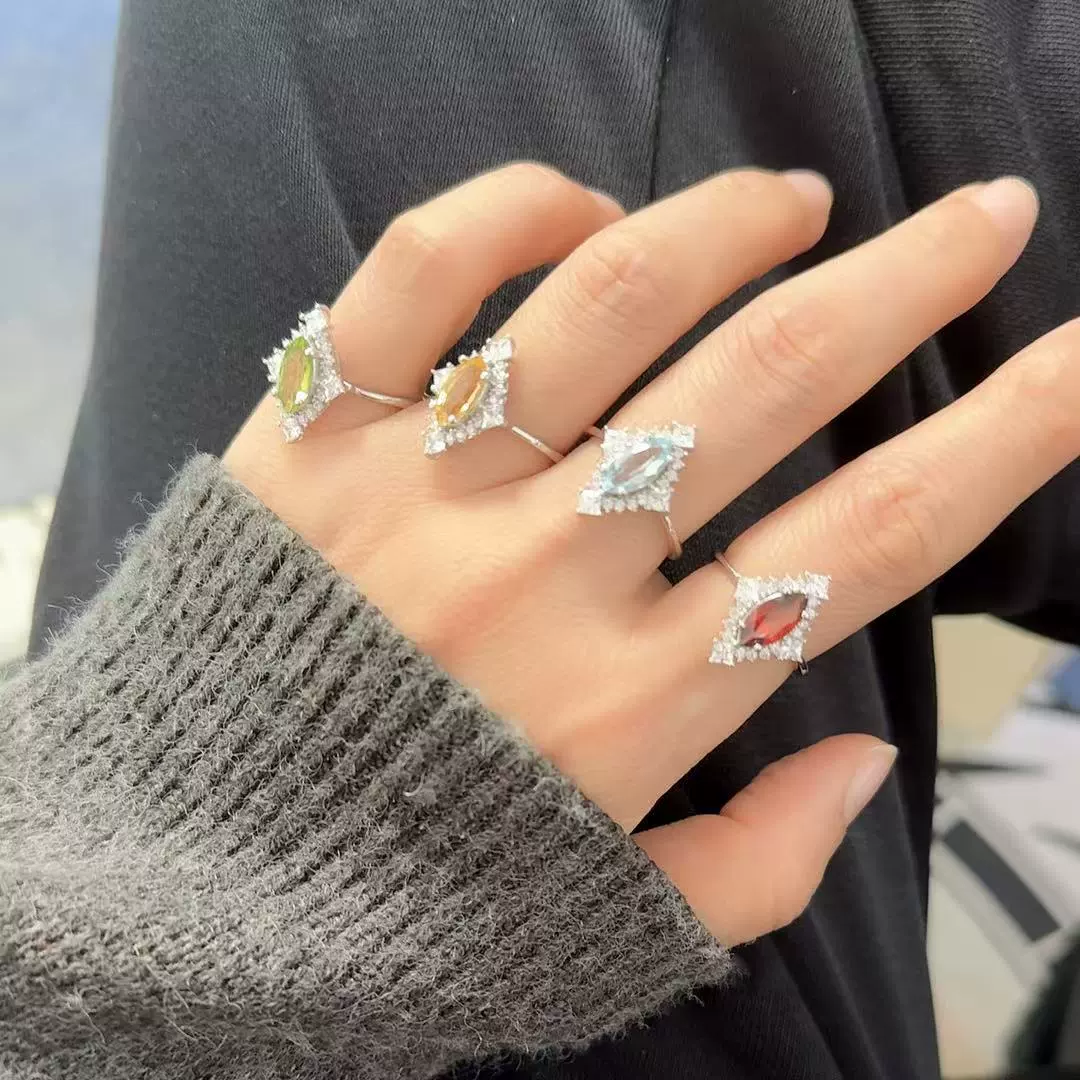 Wholesale Ring S925 Sterling Silver Geometric Natural Color Diamond Set With Gems Light Luxury Jewelry - Image 4