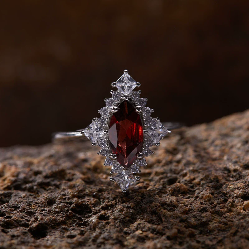 Wholesale Ring S925 Sterling Silver Geometric Natural Color Diamond Set With Gems Light Luxury Jewelry - Image 7