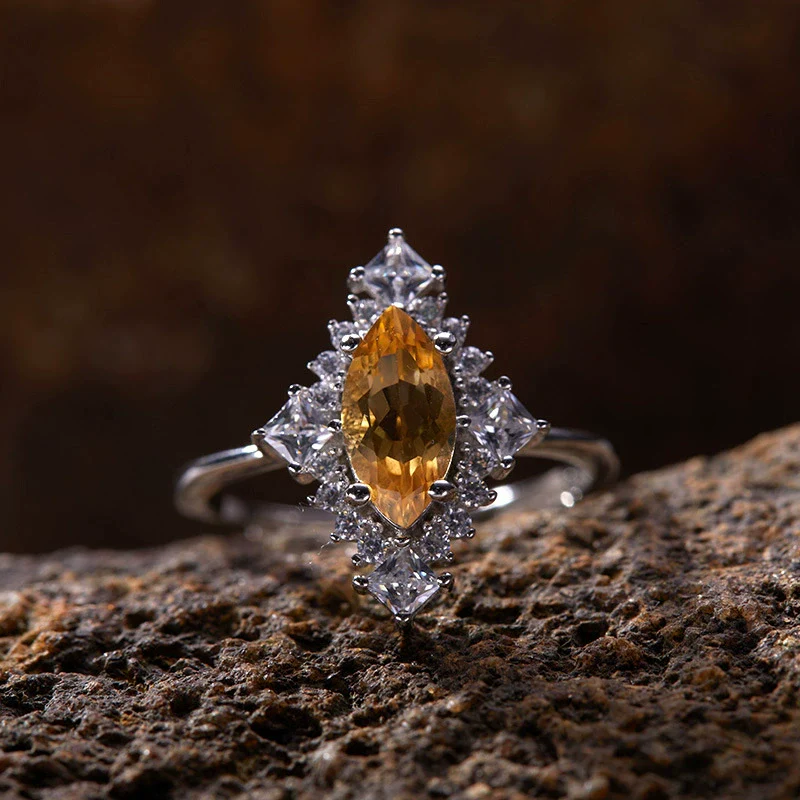 Wholesale Ring S925 Sterling Silver Geometric Natural Color Diamond Set With Gems Light Luxury Jewelry - Image 9