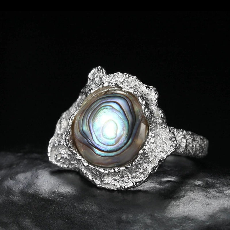 Wholesale Ring S925 Sterling Silver Inlaid Abalone And White Fritillaria Geometric Style - Image 2