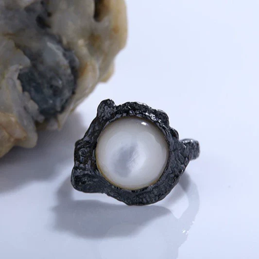 Wholesale Ring S925 Sterling Silver Inlaid Abalone And White Fritillaria Geometric Style - Image 3