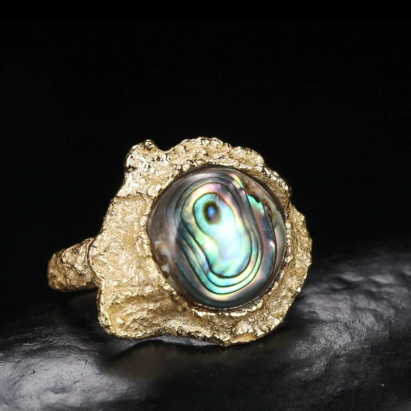 Wholesale Ring S925 Sterling Silver Inlaid Abalone And White Fritillaria Geometric Style - Image 4
