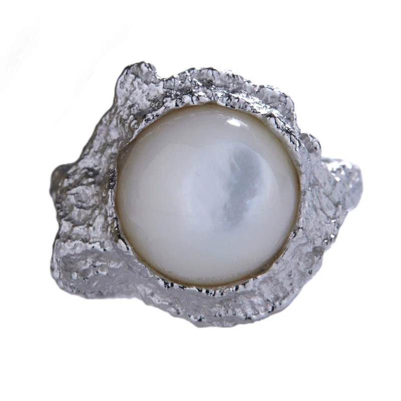 Wholesale Ring S925 Sterling Silver Inlaid Abalone And White Fritillaria Geometric Style - Image 5