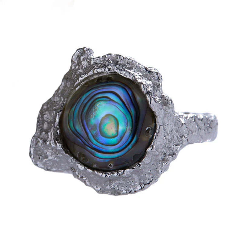 Wholesale Ring S925 Sterling Silver Inlaid Abalone And White Fritillaria Geometric Style - Image 7