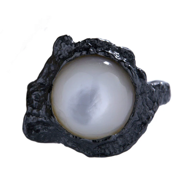 Wholesale Ring S925 Sterling Silver Inlaid Abalone And White Fritillaria Geometric Style - Image 8