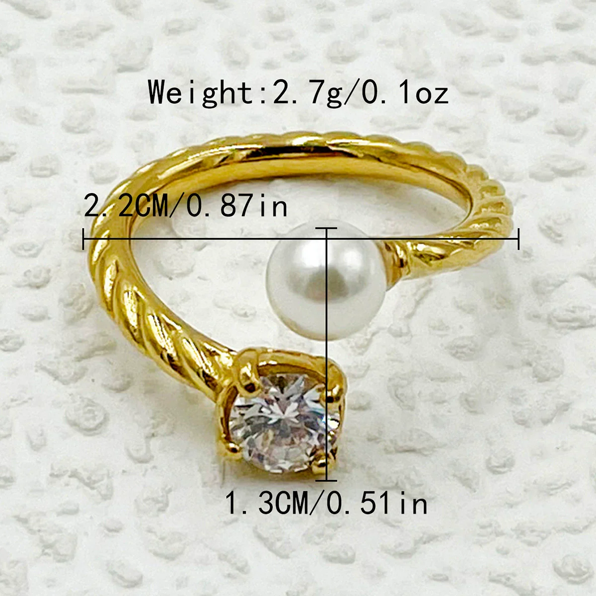 Wholesale Ring Square Zircon Pearl Double Headed Open Titanium Steel French Retro Electroplated - Image 6