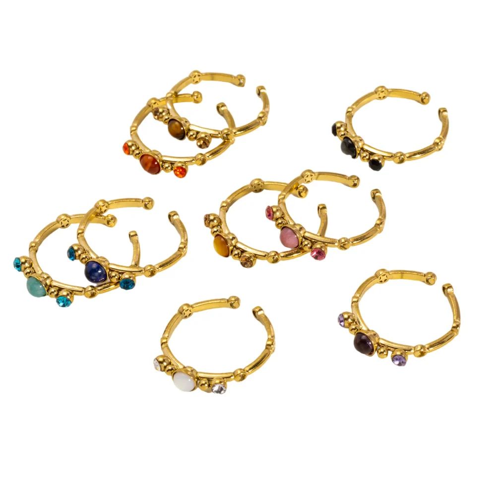 Wholesale Ring Stainless Steel Geometric Open Style Set With Gems Natural Stone Inlaid With Diamonds Unisex - Image 5
