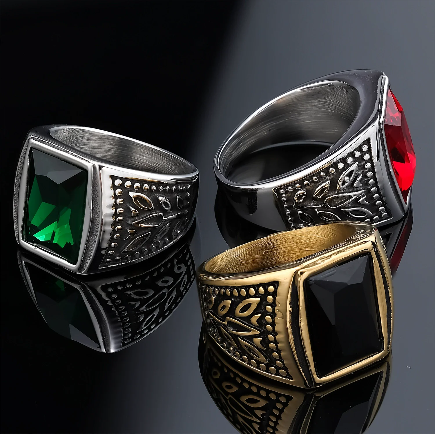 Wholesale Ring Stainless Steel Personality Flower Pattern Polishing Men's Unisex