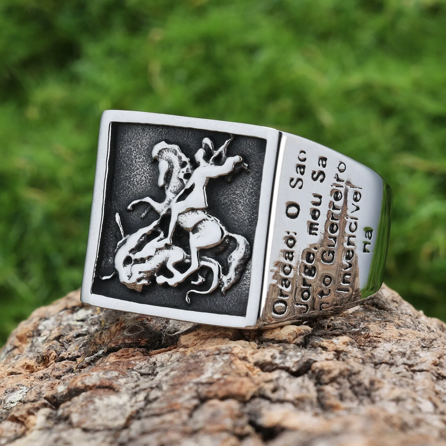 Wholesale Ring Stainless Steel Retro Punk Style Square Dragon Slaying Totem Apply Oil Unisex - Image 3