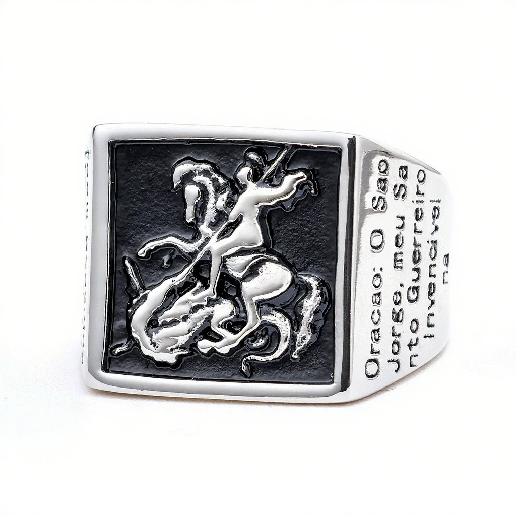 Wholesale Ring Stainless Steel Retro Punk Style Square Dragon Slaying Totem Apply Oil Unisex - Image 6