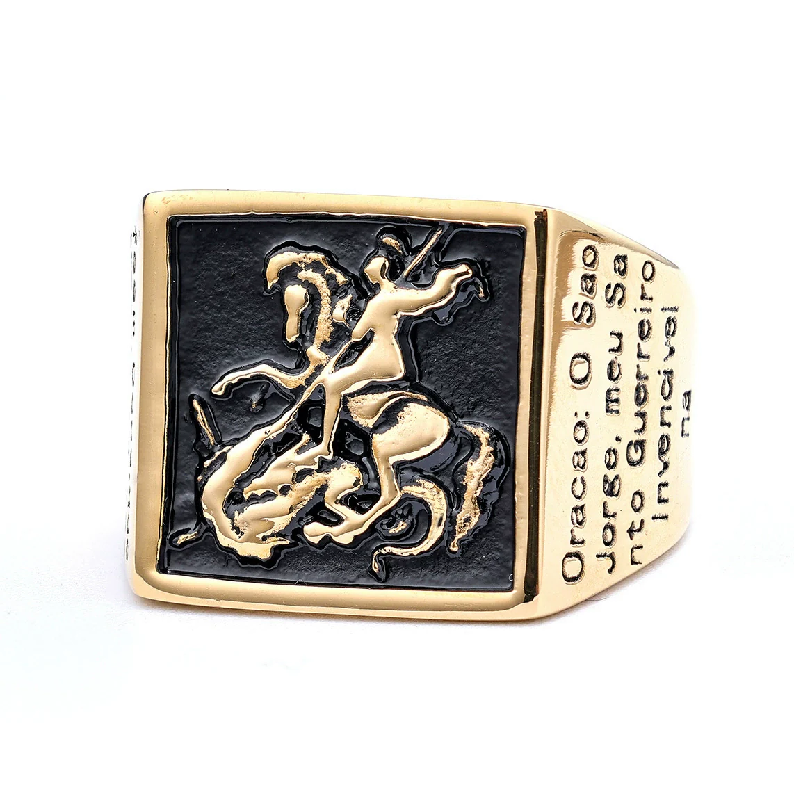 Wholesale Ring Stainless Steel Retro Punk Style Square Dragon Slaying Totem Apply Oil Unisex - Image 7