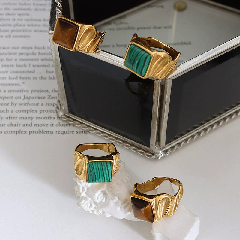 Wholesale Ring Stainless Steel Tiger's Eye Geometric Style Electroplated Unisex Jewelry - Image 2
