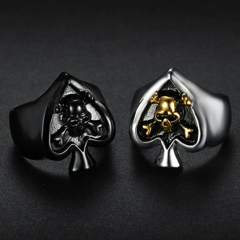Wholesale Ring Stainless Steel Trendy Heartshaped Skull Poker Spades Design Apply Oil Unisex - Image 2