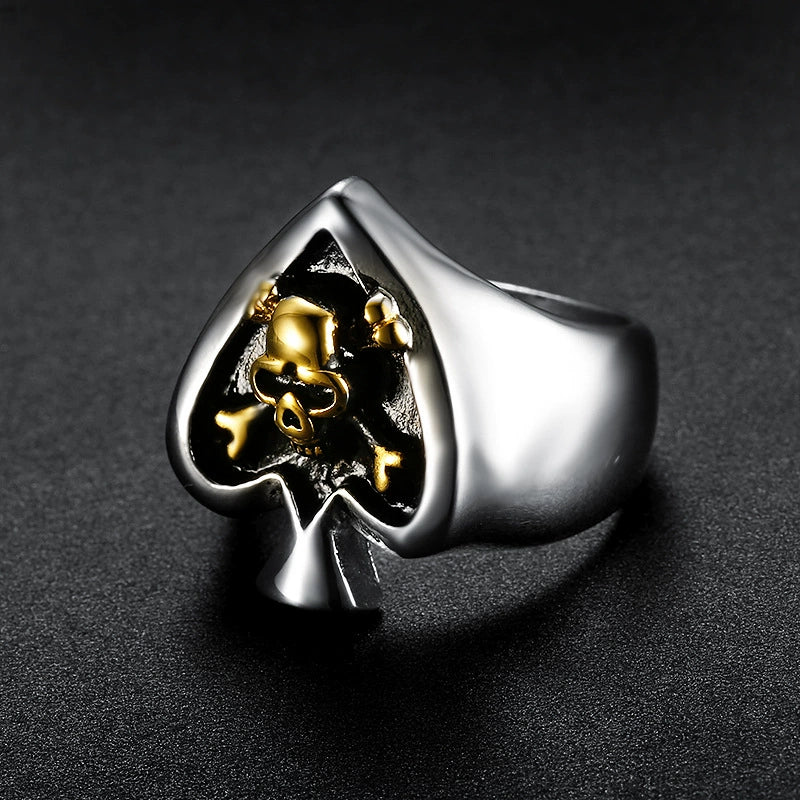 Wholesale Ring Stainless Steel Trendy Heartshaped Skull Poker Spades Design Apply Oil Unisex - Image 4