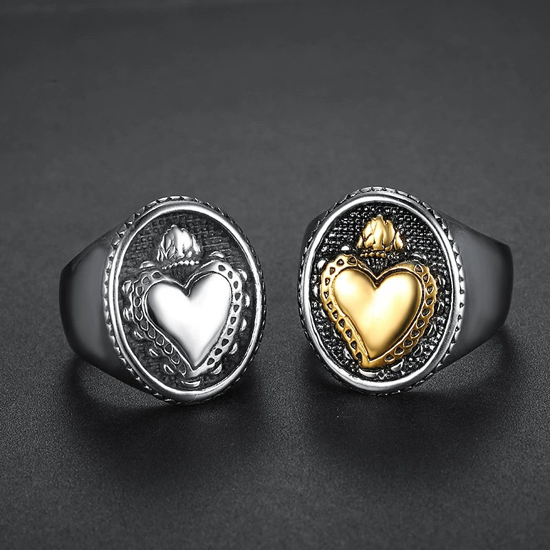 Wholesale Ring Titanium Steel Heartshaped Oil Applied Unisex Retro Locomotive Style - Image 2