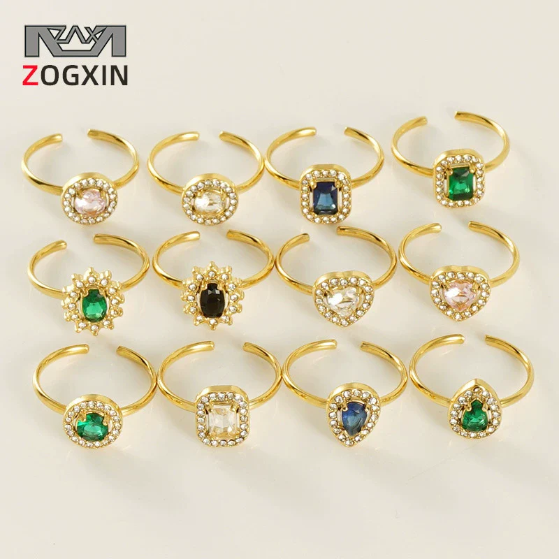 Wholesale Ring 316L Stainless Steel Highend Geometric Style Doublelayer Zirconiaembedded Love Ring For Women