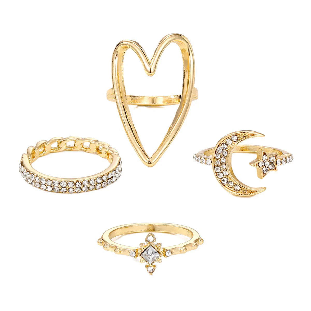Wholesale Ring Zinc Alloy Geometric Retro Diamond Star Moon Love Hollow Triangle For Women - Image 5