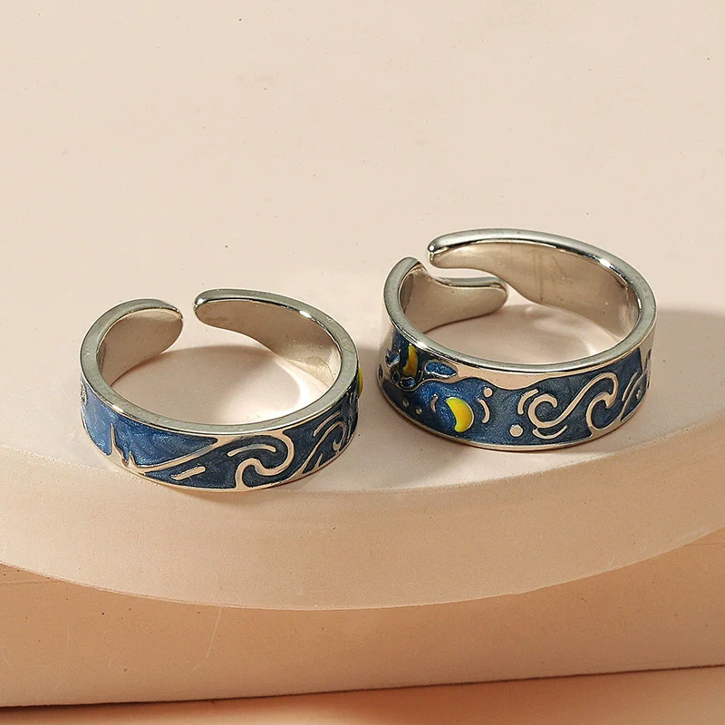 Wholesale Rings Alloy Geometric Oil Dripping Retro Fashion Couple Set - Image 2