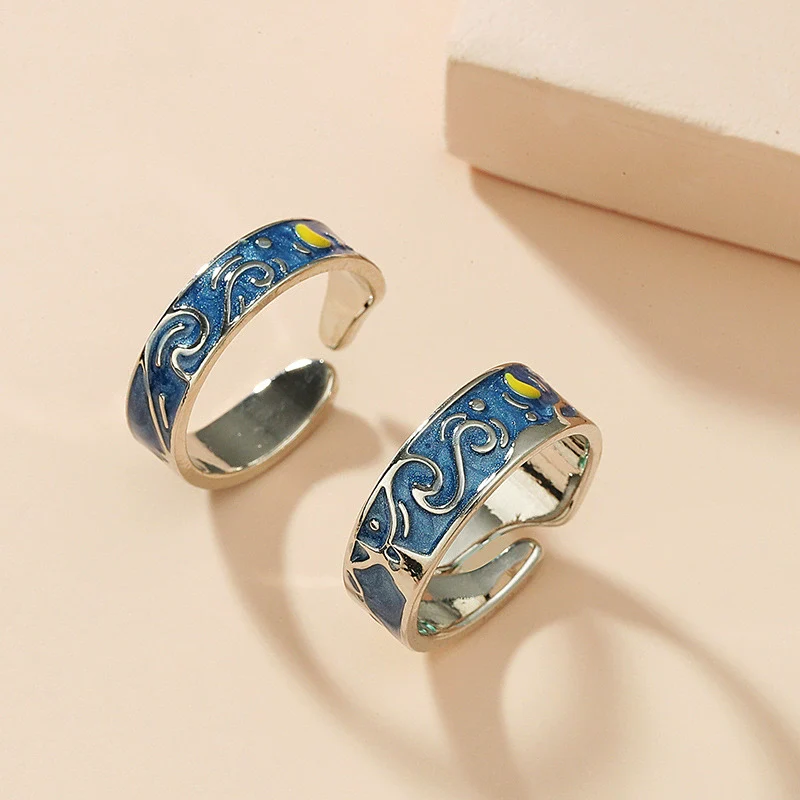 Wholesale Rings Alloy Geometric Oil Dripping Retro Fashion Couple Set - Image 3
