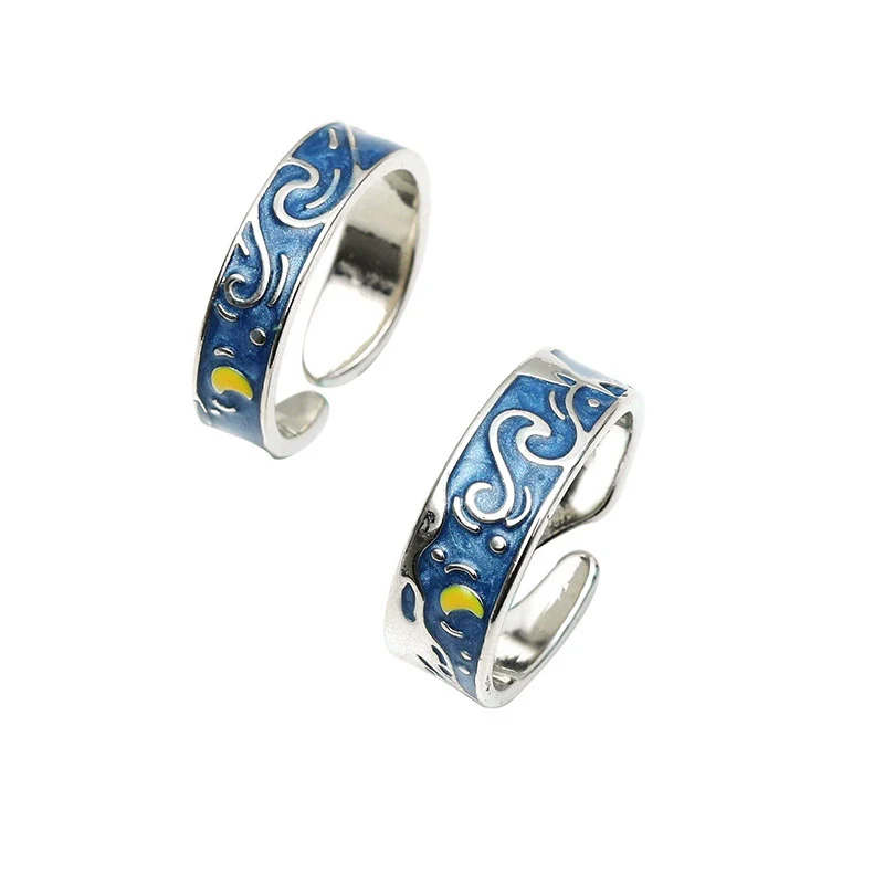 Wholesale Rings Alloy Geometric Oil Dripping Retro Fashion Couple Set - Image 5