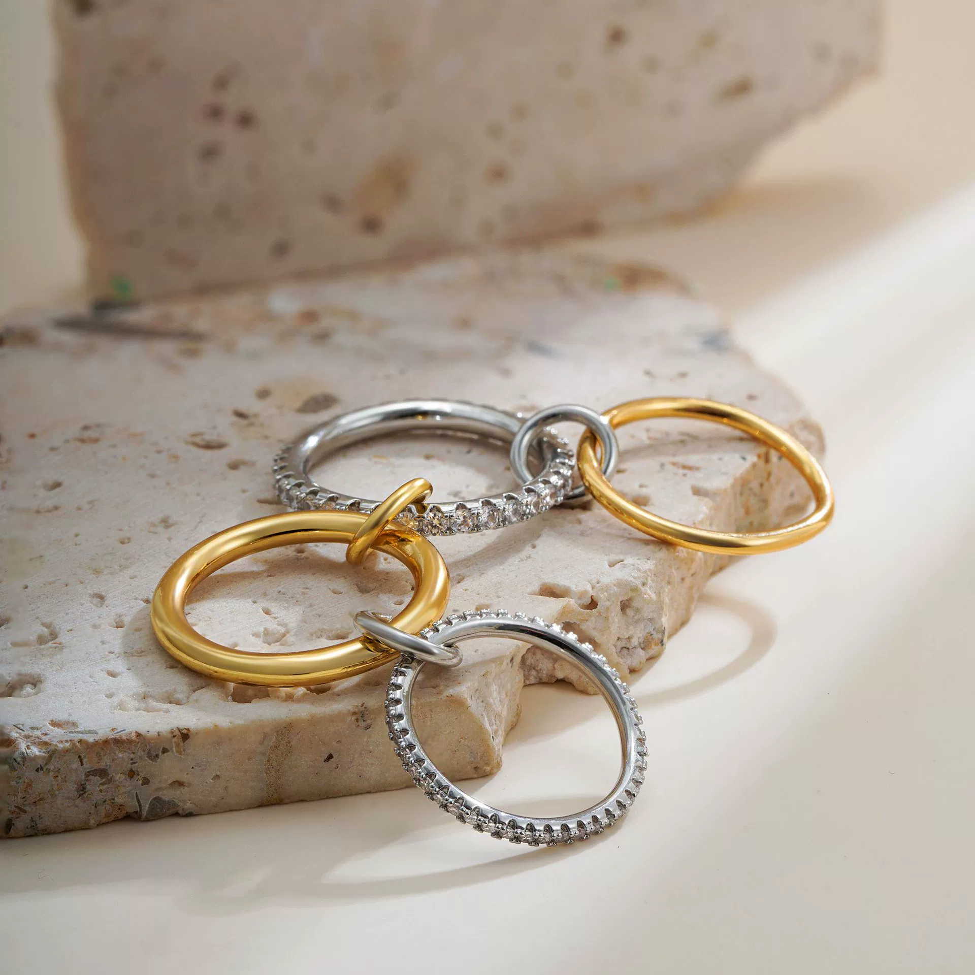 Wholesale Rings Copper Geometric Style Three Rings Electroplated Unisex - Image 3