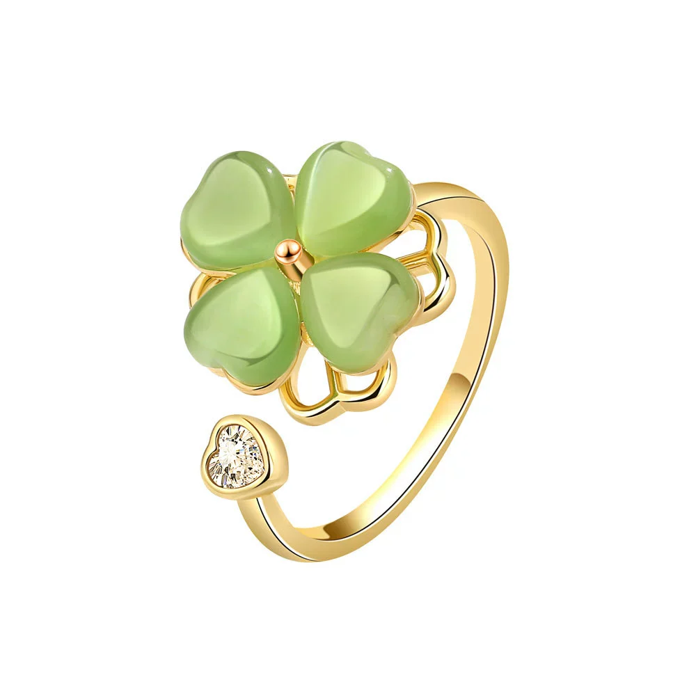 Wholesale Rotatable Green Cat's Eye Four Leaf Clover Ring Copper Electroplating Geometric Women's Fashion Ring - Image 5