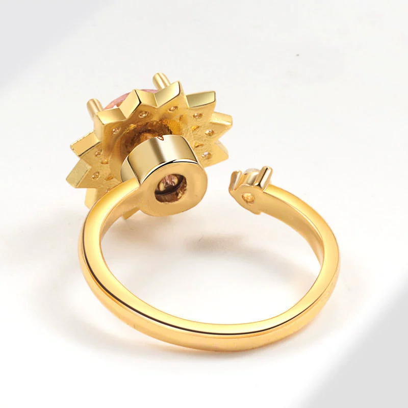 Wholesale Rotatable Sun Flower Ring Copper Microinlaid Zircon Electroplated Women's Light Luxury Fashion Open Ring Geometric Style - Image 4
