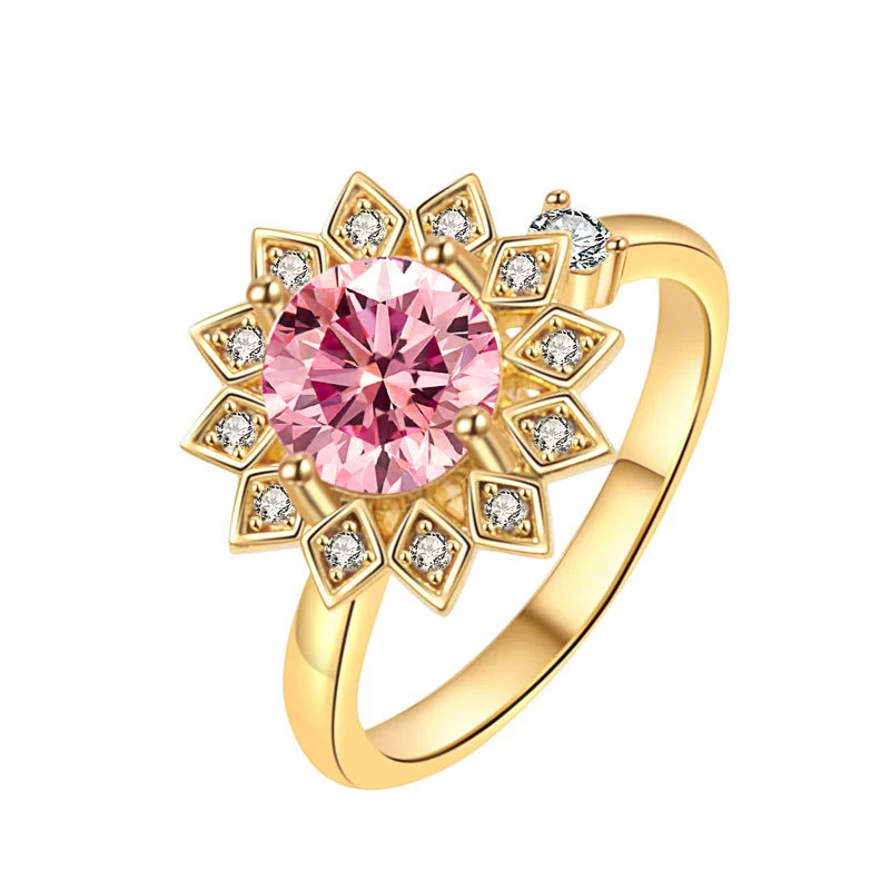 Wholesale Rotatable Sun Flower Ring Copper Microinlaid Zircon Electroplated Women's Light Luxury Fashion Open Ring Geometric Style - Image 5