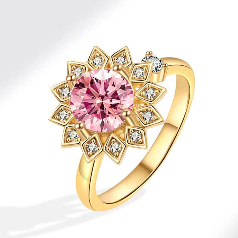 Wholesale Rotatable Sun Flower Ring Copper Microinlaid Zircon Electroplated Women's Light Luxury Fashion Open Ring Geometric Style - Image 6
