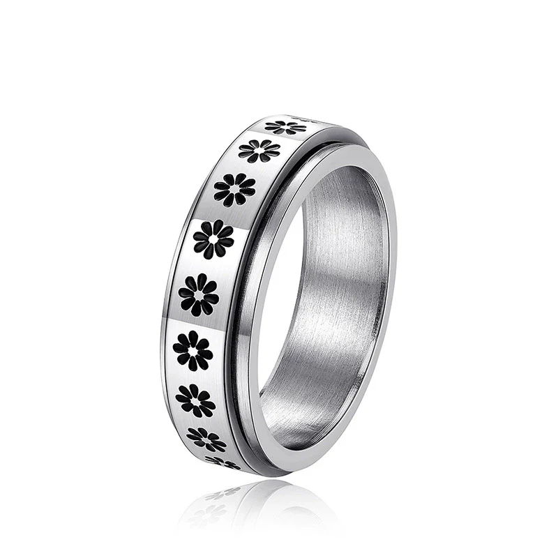 Wholesale Rotatable Unisex Niche Ring Stainless Steel Flower Geometric Jewelry Electroplated