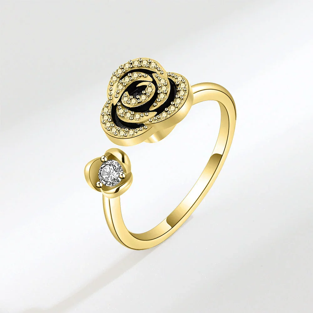 Wholesale Rotating Open Ring For Women Copper Electroplating Rose Flower Design - Image 7
