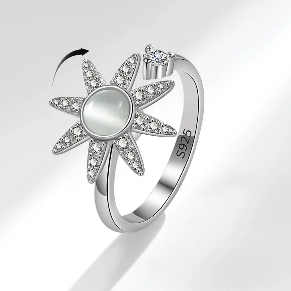 Wholesale Rotating Women's Antianxiety Decompression Copper Zircon Ring With Geometric Opal And Electroplating Design