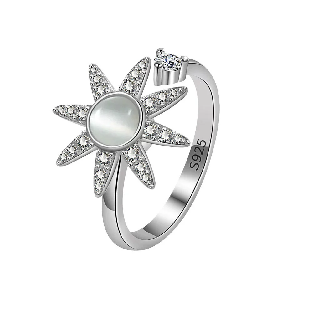 Wholesale Rotating Women's Antianxiety Decompression Copper Zircon Ring With Geometric Opal And Electroplating Design - Image 5