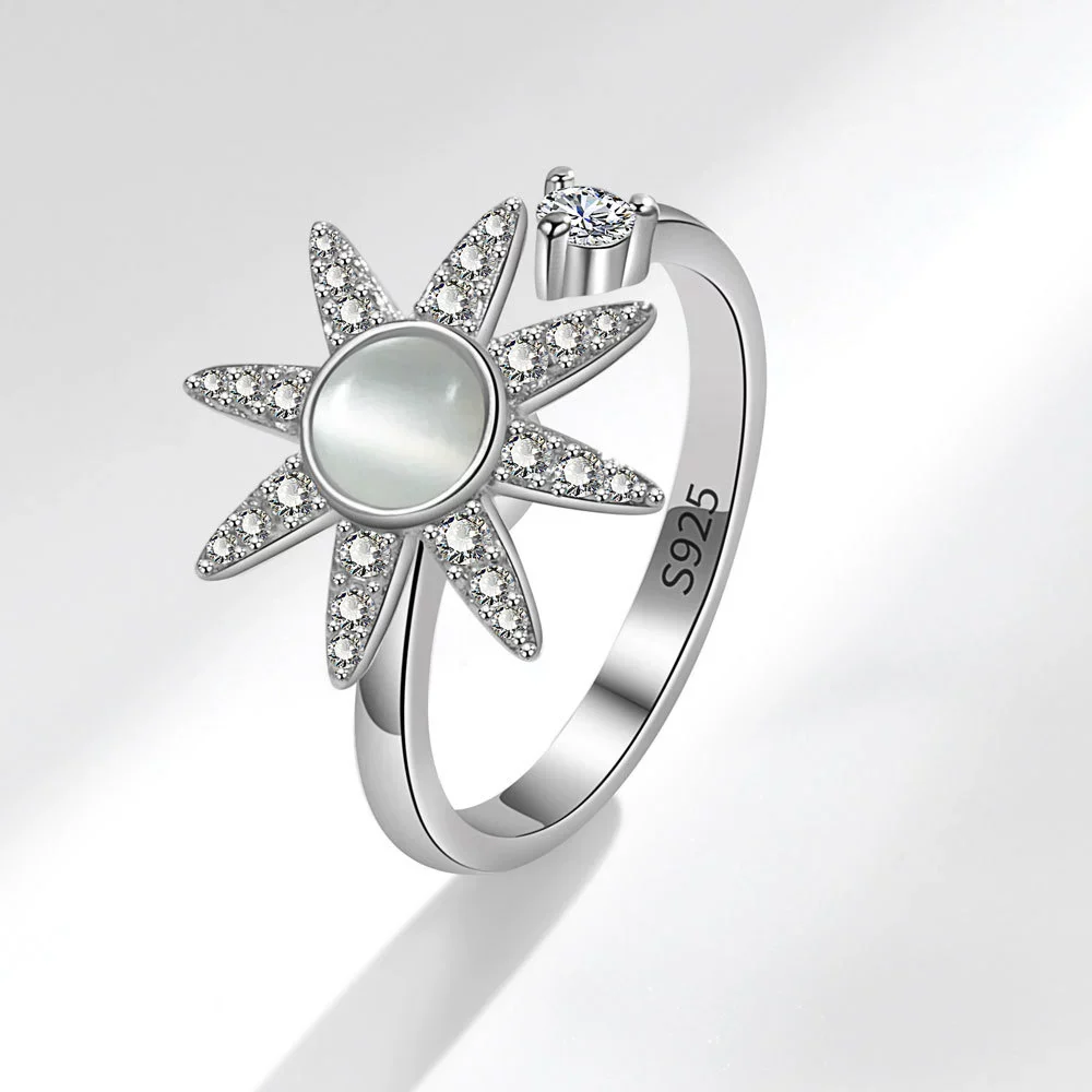 Wholesale Rotating Women's Antianxiety Decompression Copper Zircon Ring With Geometric Opal And Electroplating Design - Image 6