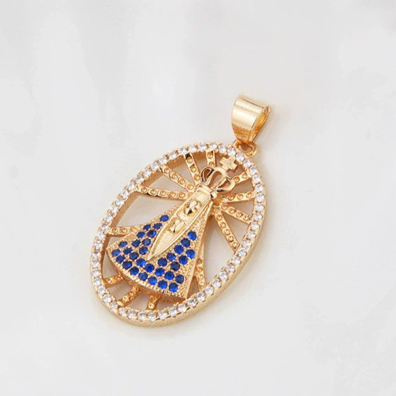 Wholesale Round Religious Pendant Copper 18K Gold Plated Vintage Charm Necklace For Women - Image 13