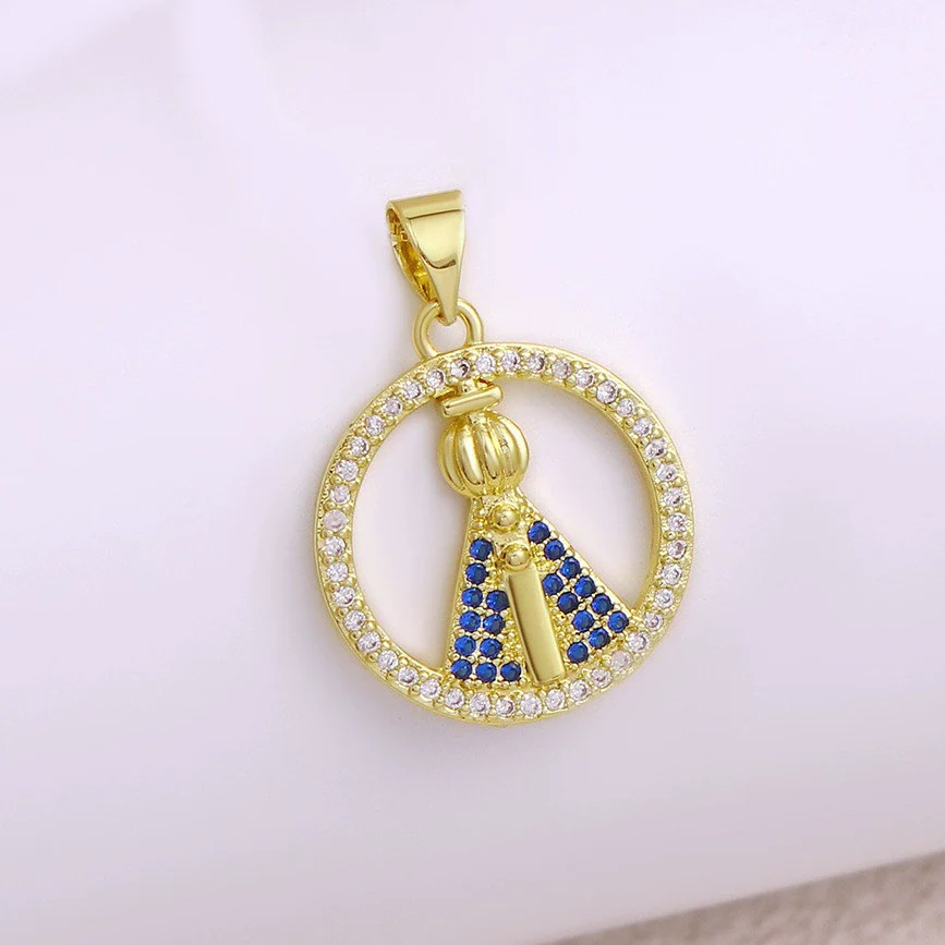 Wholesale Round Religious Pendant Copper 18K Gold Plated Vintage Charm Necklace For Women - Image 14