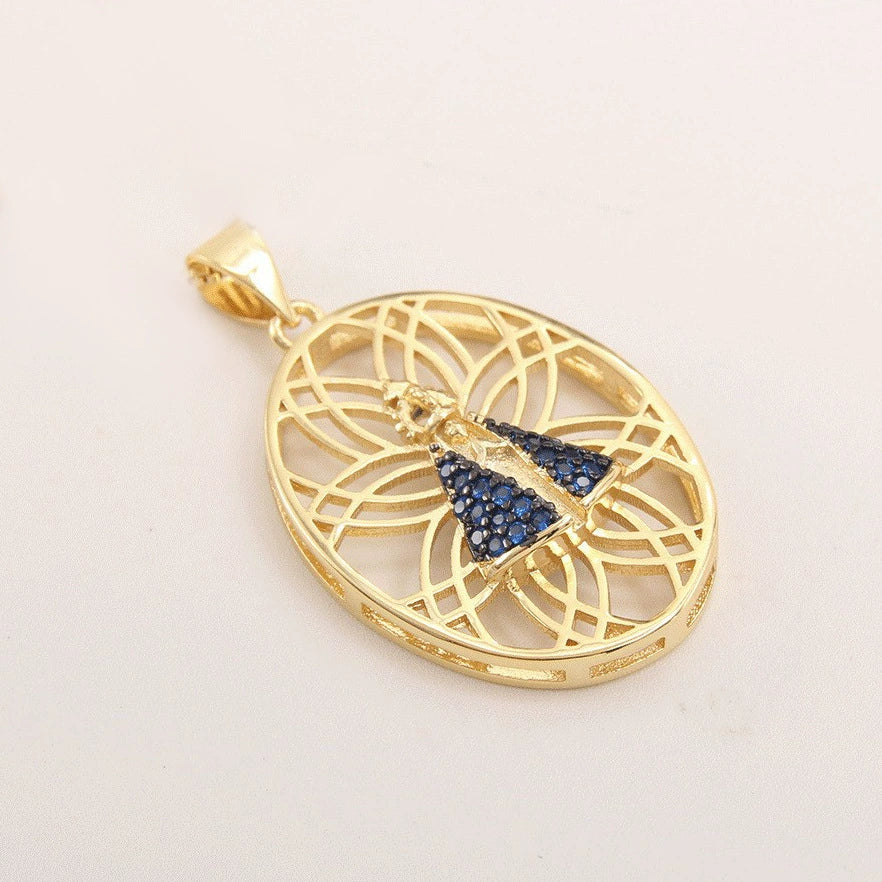 Wholesale Round Religious Pendant Copper 18K Gold Plated Vintage Charm Necklace For Women - Image 7
