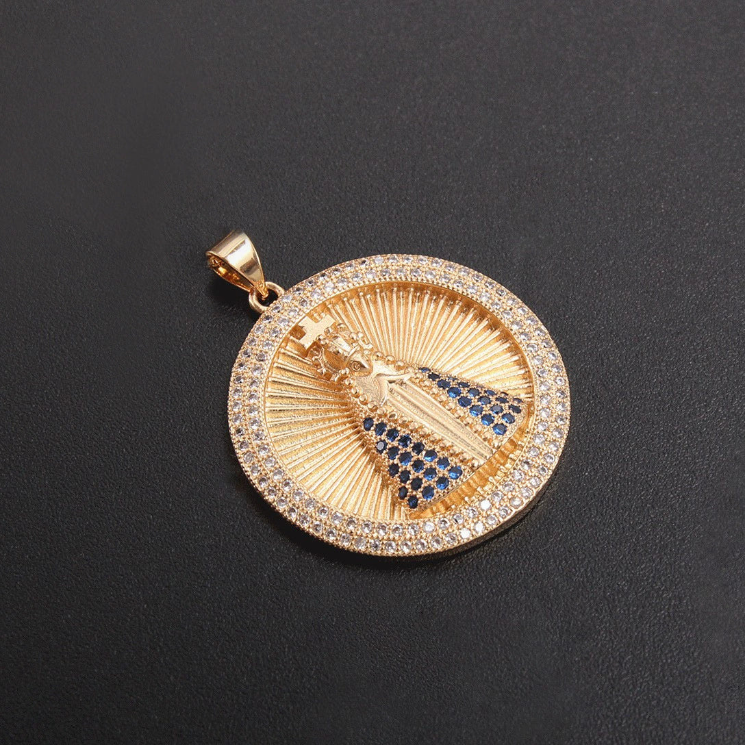 Wholesale Round Religious Pendant Copper 18K Gold Plated Vintage Charm Necklace For Women - Image 9