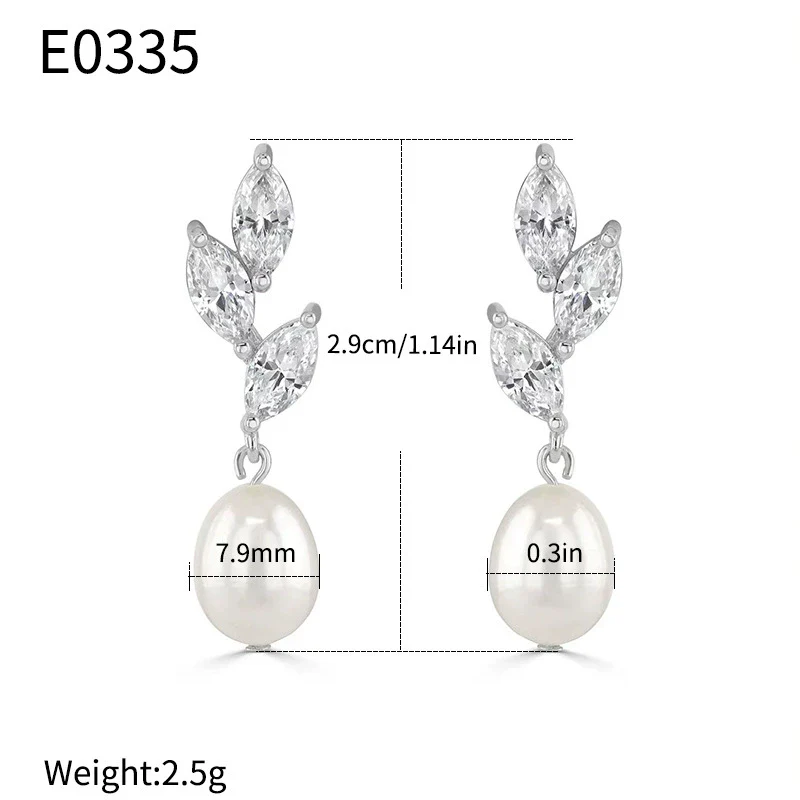 Wholesale S225 Imitation Pearl Leaf Geometric Style Electroplated Inlaid Zircon Earrings For Women - Image 6