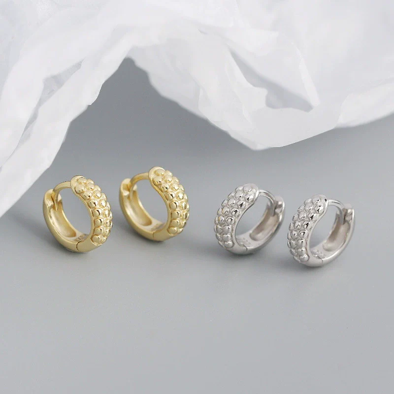 Wholesale S925 Silver Geometric Metal Wind Round Bead Ear Buckle Earrings For Women With Electroplating - Image 4