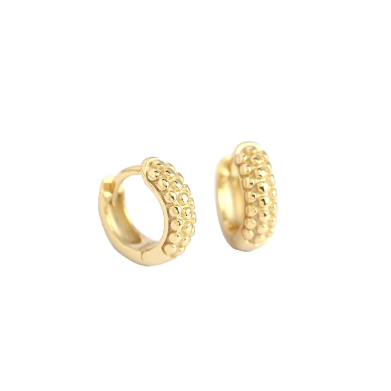 Wholesale S925 Silver Geometric Metal Wind Round Bead Ear Buckle Earrings For Women With Electroplating - Image 5