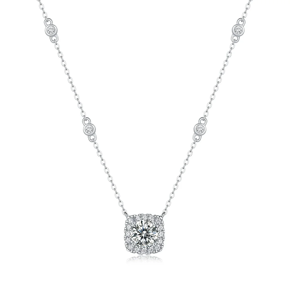 Wholesale S925 Silver Geometric Moissanite Inlay Dream Pendant Fashion Clavicle Necklace - Image 3