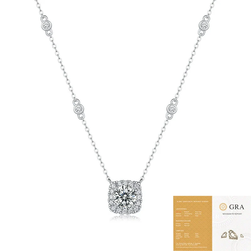 Wholesale S925 Silver Geometric Moissanite Inlay Dream Pendant Fashion Clavicle Necklace - Image 4