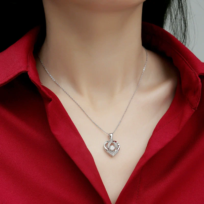 Wholesale S925 Silver Heart Shape Moissanite Pendant Necklace With Ball Chain And Electroplating