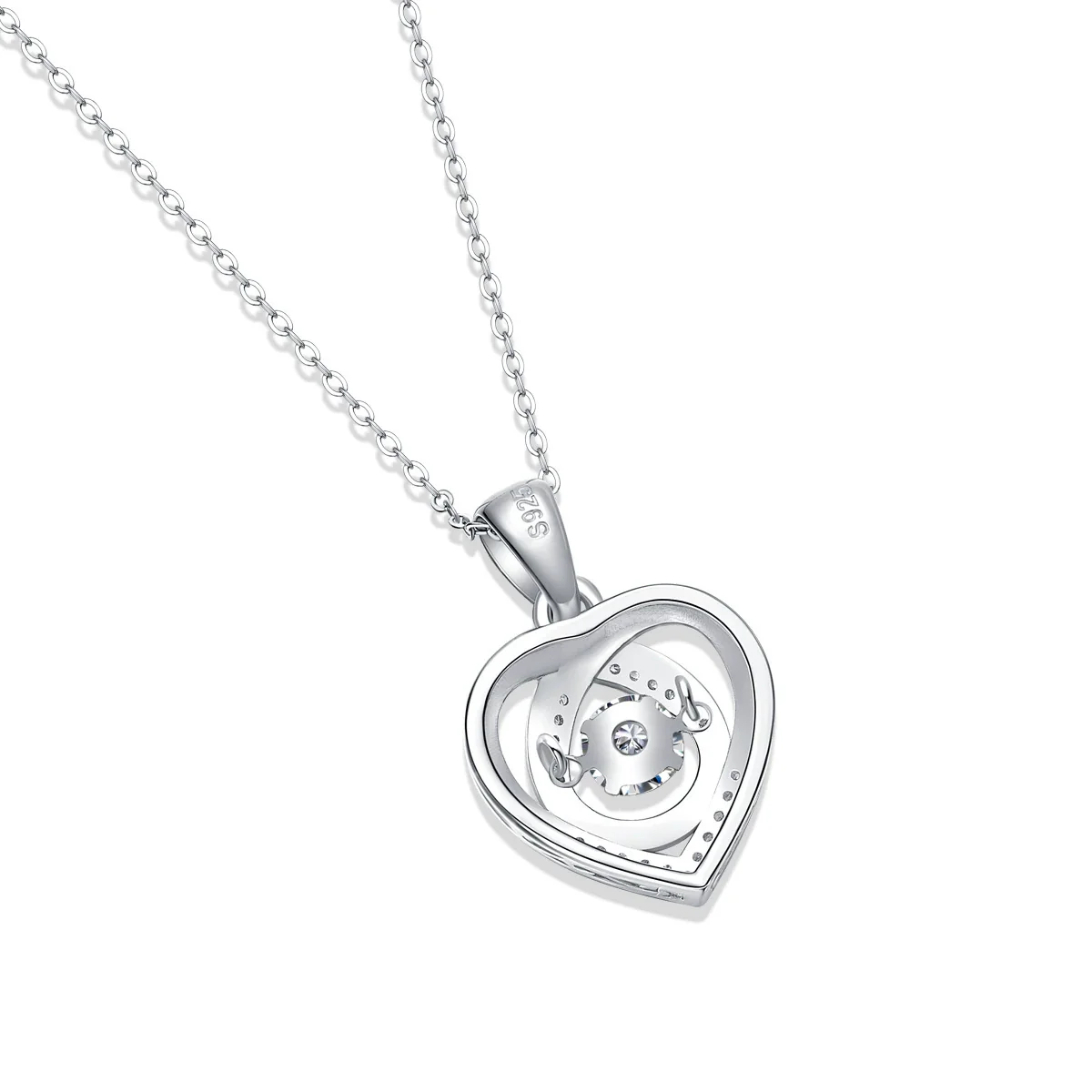 Wholesale S925 Silver Heart Shape Moissanite Pendant Necklace With Ball Chain And Electroplating - Image 2