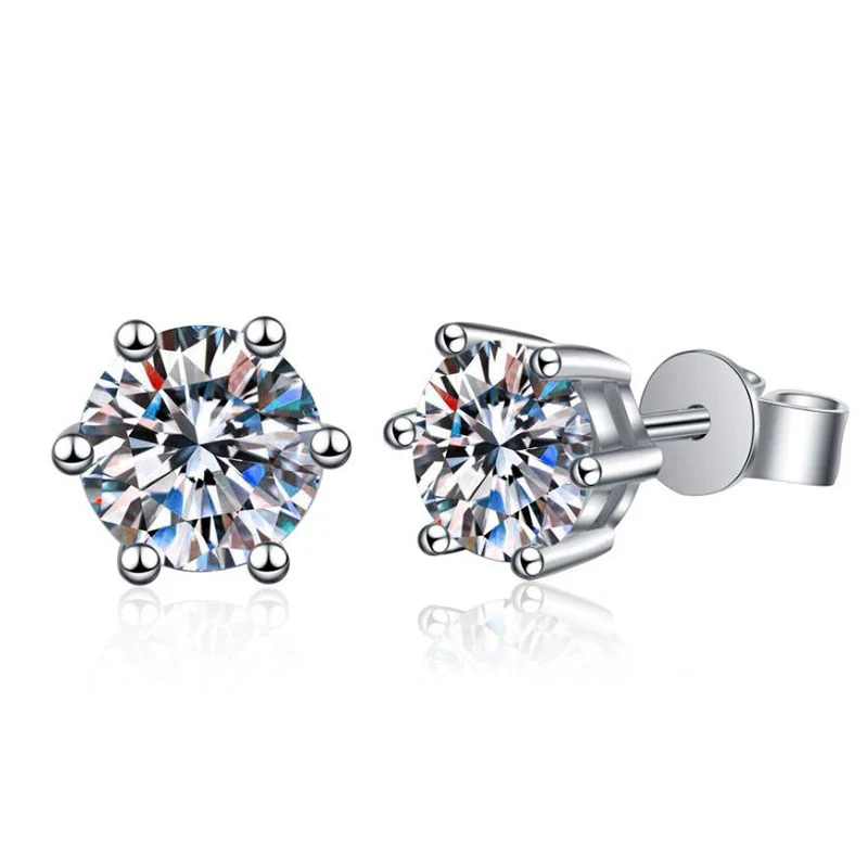 Wholesale S925 Silver Moissanite Ear Studs Classic Sixclaw Platinum Electroplated Geometric Natural Eight Stars And Eight Arrows Earrings Unisex - Image 5