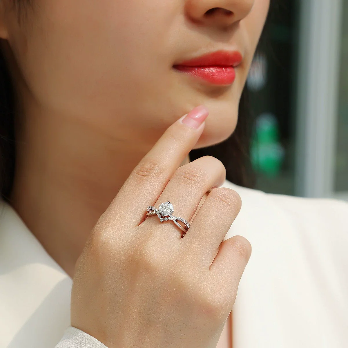Wholesale S925 Silver Moissanite Inlaid Geometric Fashion Women's Ring - Image 2